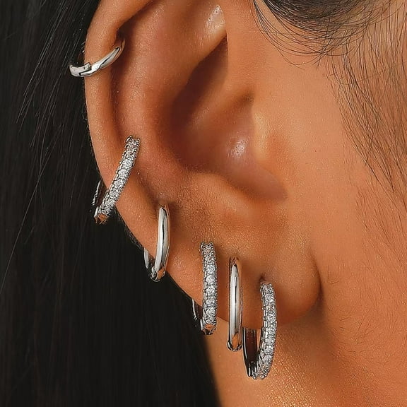 Pearl Dangle Hoop Earrings for Women - Dainty 14K Gold Plated Small Drop Chain Hoops Trendy Earring Sets for Multiple Piercing Jewelry Gifts