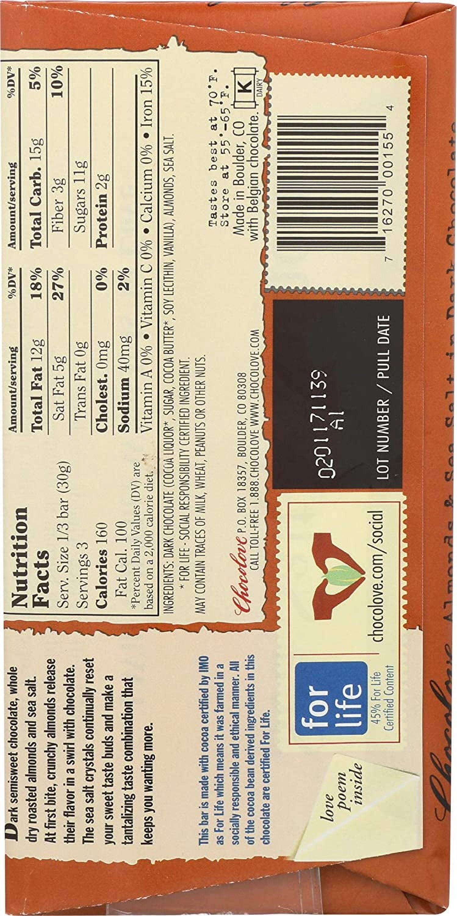 Chocolove Almonds & Sea Salt in Dark Chocolate Bar 3.2 oz Pack of 3