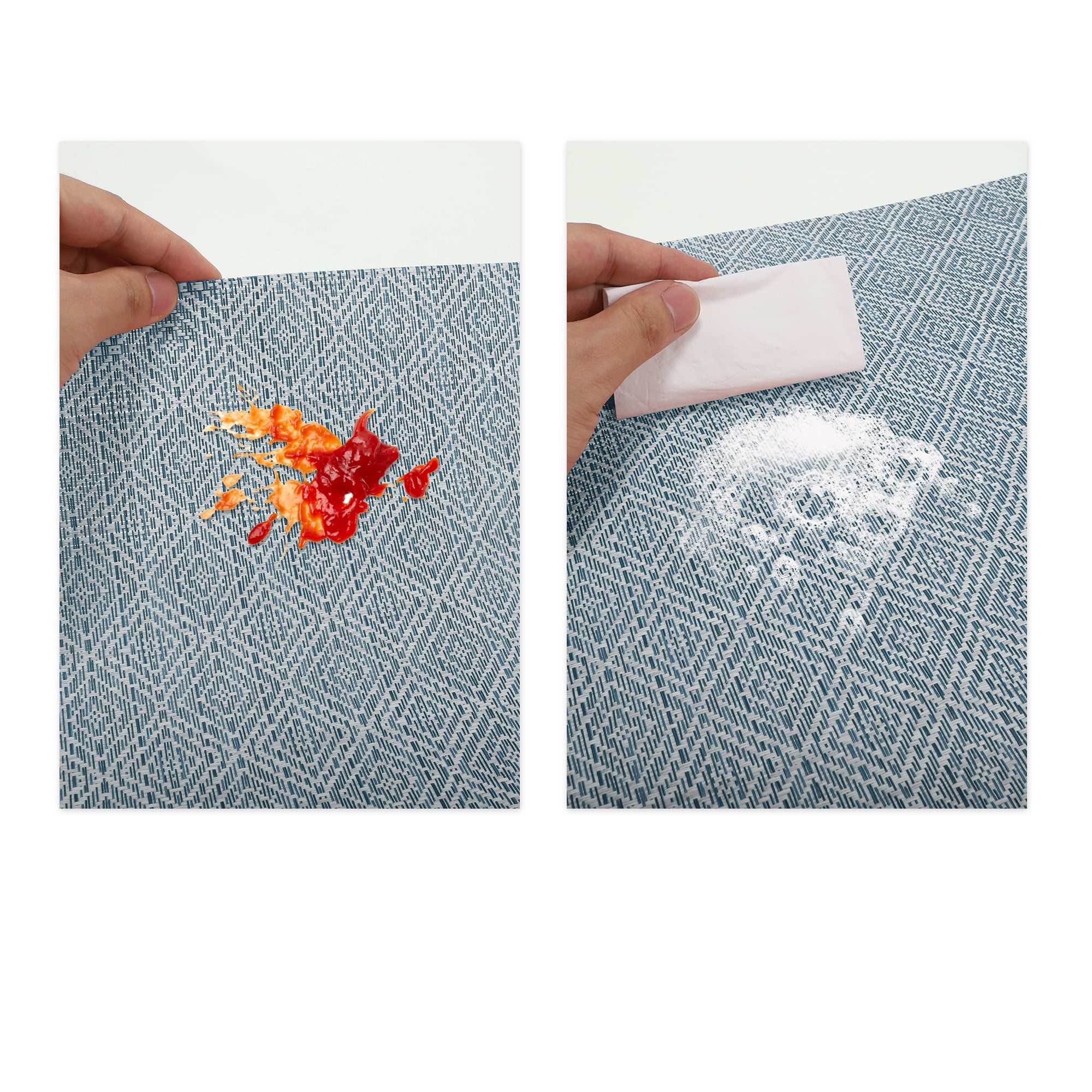 Unique Bargains 4 Pcs Diamond Pattern Polyester Heat Resistant Washable Placemats Blue