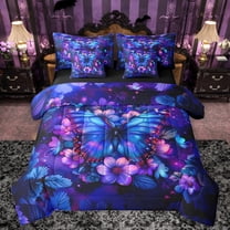 Manfei Female Men Blue Butterfly Twin Bedding Sets 7-Piece,Chic Floral Flowers Bedding Comforter Set Microfiber,Abstract Gradient Breathable Sheet Sets,Microfiber Bedroom Decor,Reversible