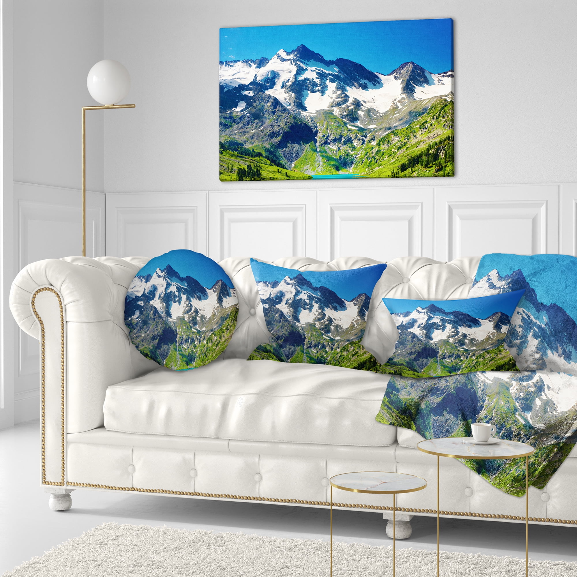 Designart Green Mountain Lake - Photography Throw Pillow - 12x20
