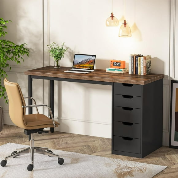 Tribesigns 47 inches Vanity Desk with 5 Drawers (1,Brown+Black)