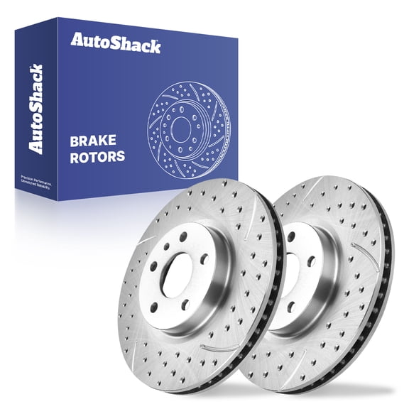 AutoShack Front Vented Drilled & Slotted Silver Zinc Coated Brake Rotors 2-PC Set Replacement for 2013-2020 Ford Fusion 2013-2016 Lincoln MKZ SilverShield Pro 11.81" (300 mm)