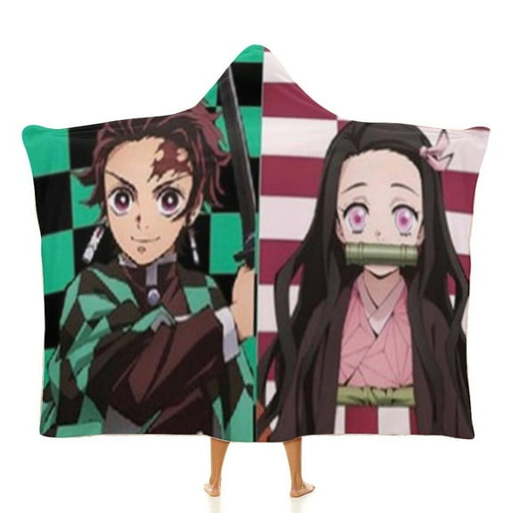 Demon Slayer Wearable Blanket Cloak Arctic Velvet Hooded Blanket Soft Fuzzy Hoodie Blanket Cape for Adults Kids 40"x50"