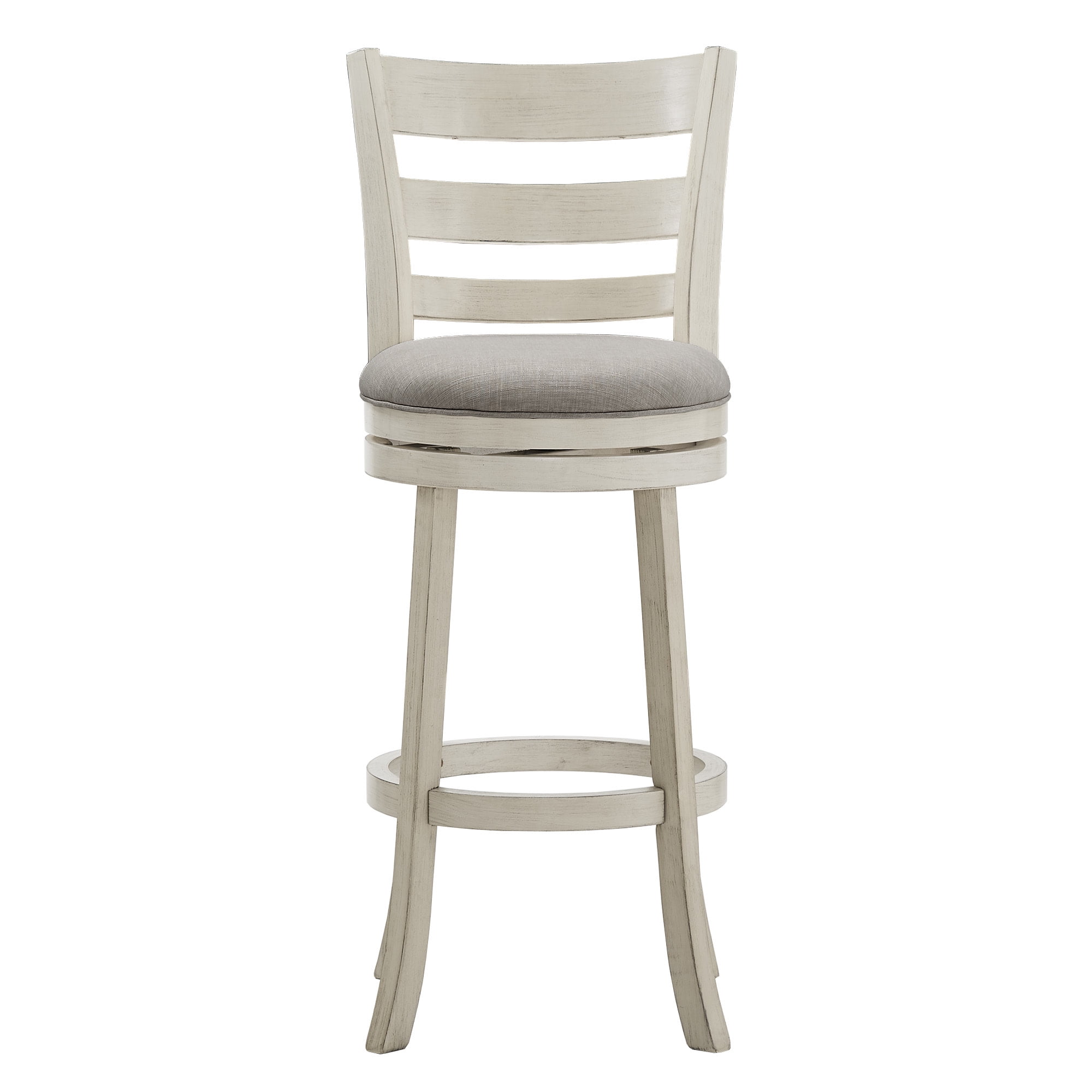 Weston Home Shapel Ladder Back 29"H Swivel Bar Stool, Antique White Finish, Grey Linen