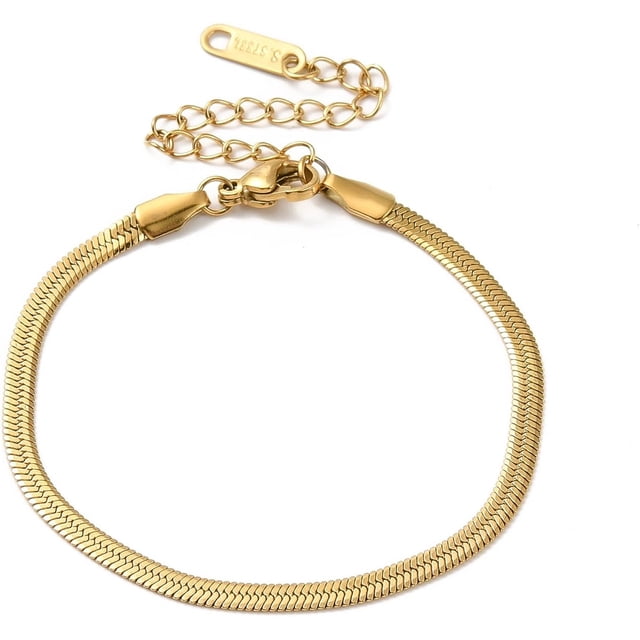 5Pcs 304 Stainless Steel Herringbone Chain Bracelet 18K Gold Plated Classic Bracelet Bracelets Ornament for Women DIY Necklace Bracelet Earring Jewelry Craft Making Wide: 3 6 inch(15.1cm)