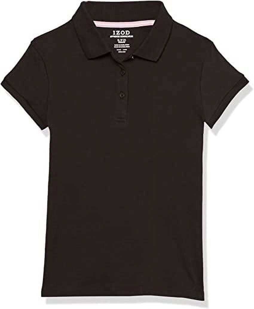 IZOD BLACK Girls' School Uniform Short Sleeve Interlock Polo