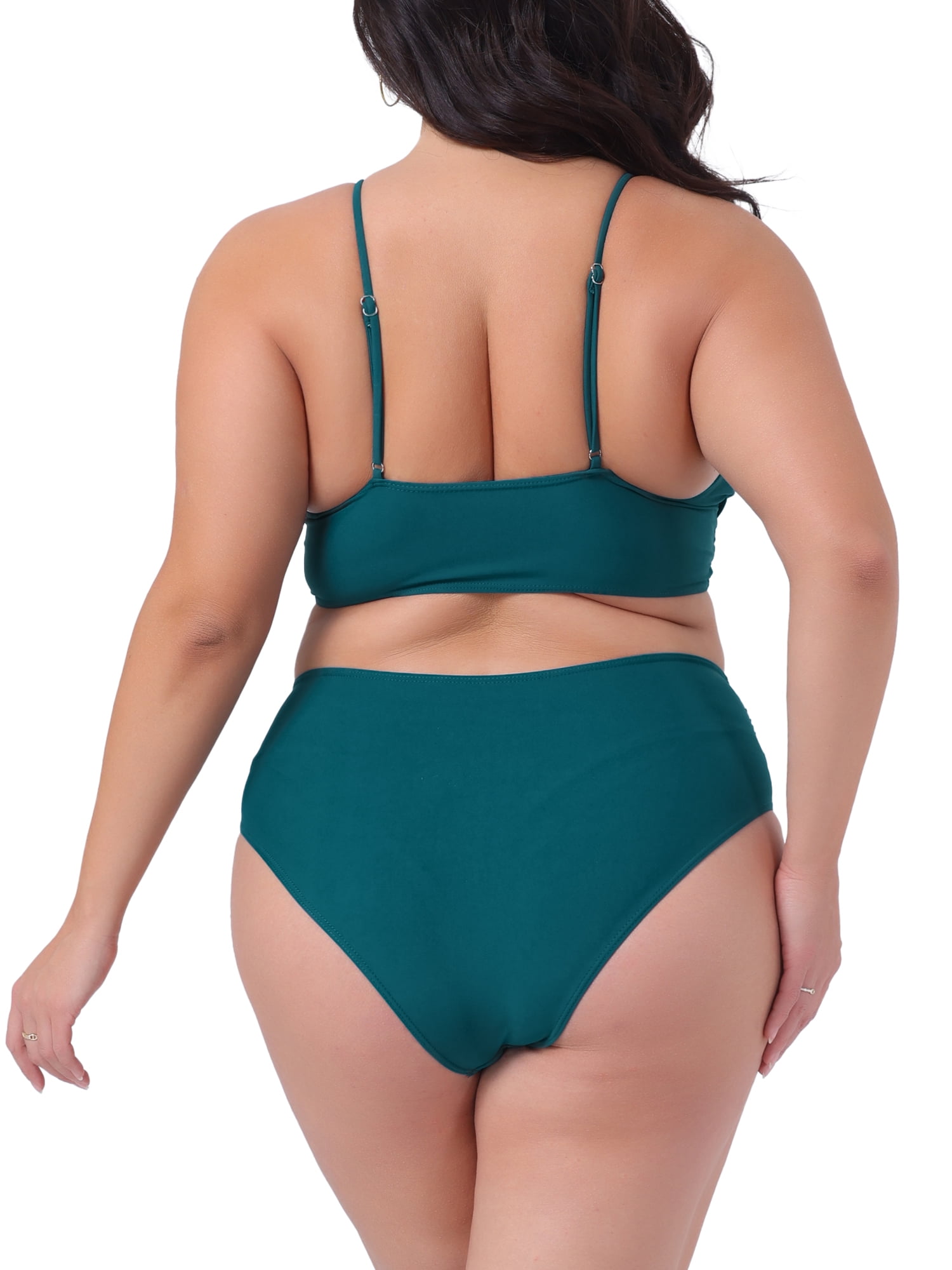 DARING DIVA Plus Size V Neck Tummy Control Two Piece Swimsuit L Blue Green