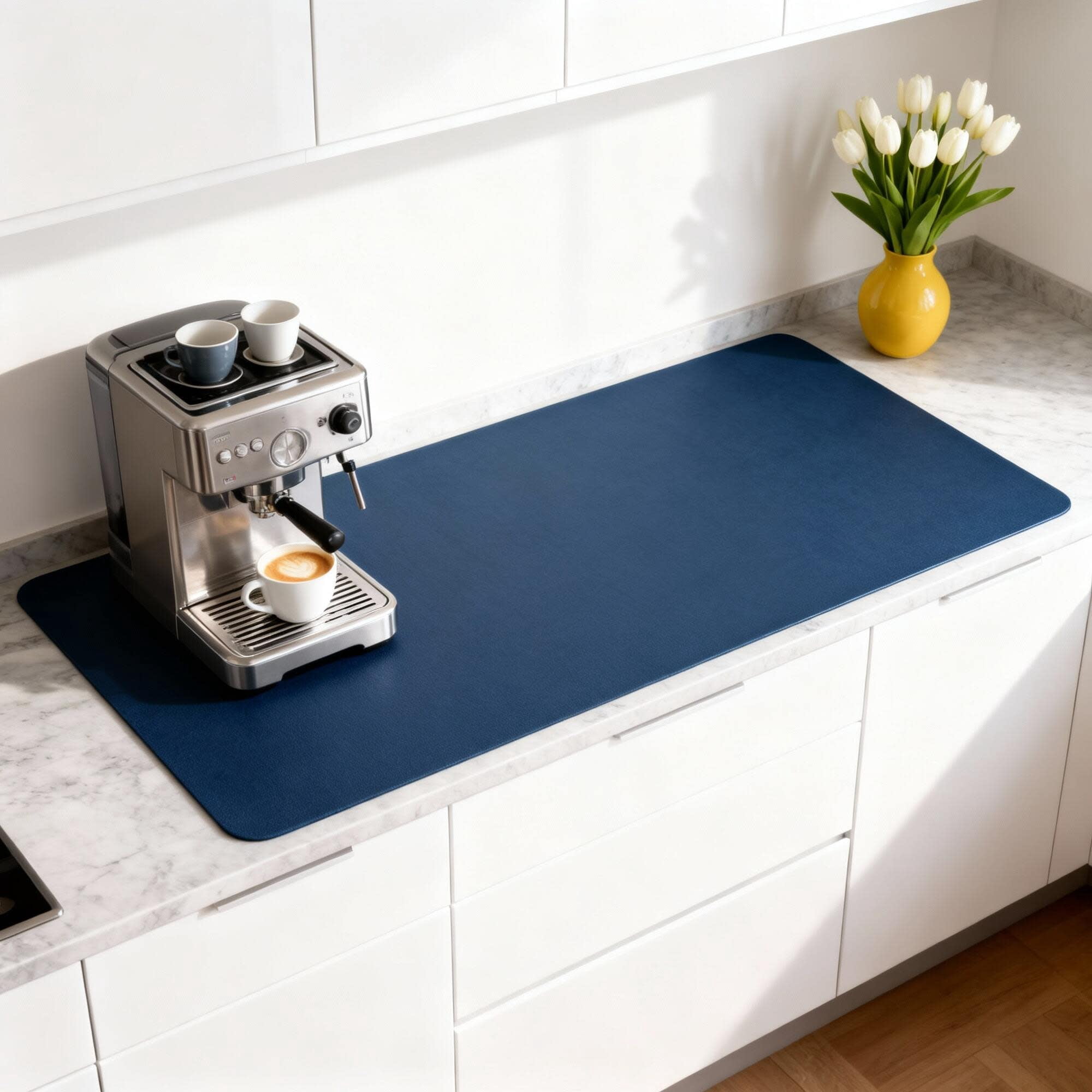 STRABELLA: Dish Drying Mat - 17x31", Navy Blue - Super Water Absorbent, Quick Dry Foam, Multi-Purpose, Kitchen Countertops, Non-Slip, Machine Washable