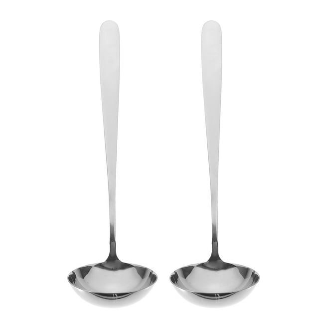 2 cucharones de acero inoxidable con mango largo, cuchara para agua, cuchara para sopa, suministros para el hogar