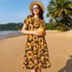 thumbnail image 4 of Disketp Vintage Brown Plaid Sunflower para Vestido de Manga Corta para Mujeres, Vestidos de Verano para Mujeres, Casual y Holgado para la Playa, 4 of 6