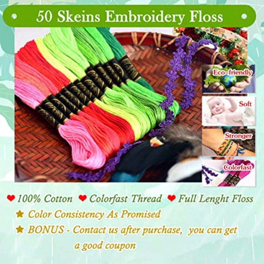 Friendship Bracelet String 500 Skeins Rainbow Color Embroidery Floss Cross  Embroidery Thread Cotton Floss Bracelet Yarn Craft Floss Classic Color 50skeins x10 Pack