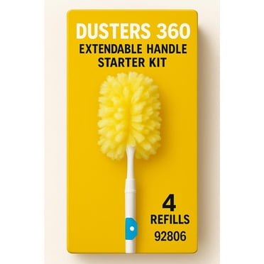 Dusters 360 Extendable Handle Starter Kit with 4 Refills – Long Reach Dusting Solution Over 1 LB for Home, Ceiling Fans, Furniture & Hard-to-Reach Areas 92806
