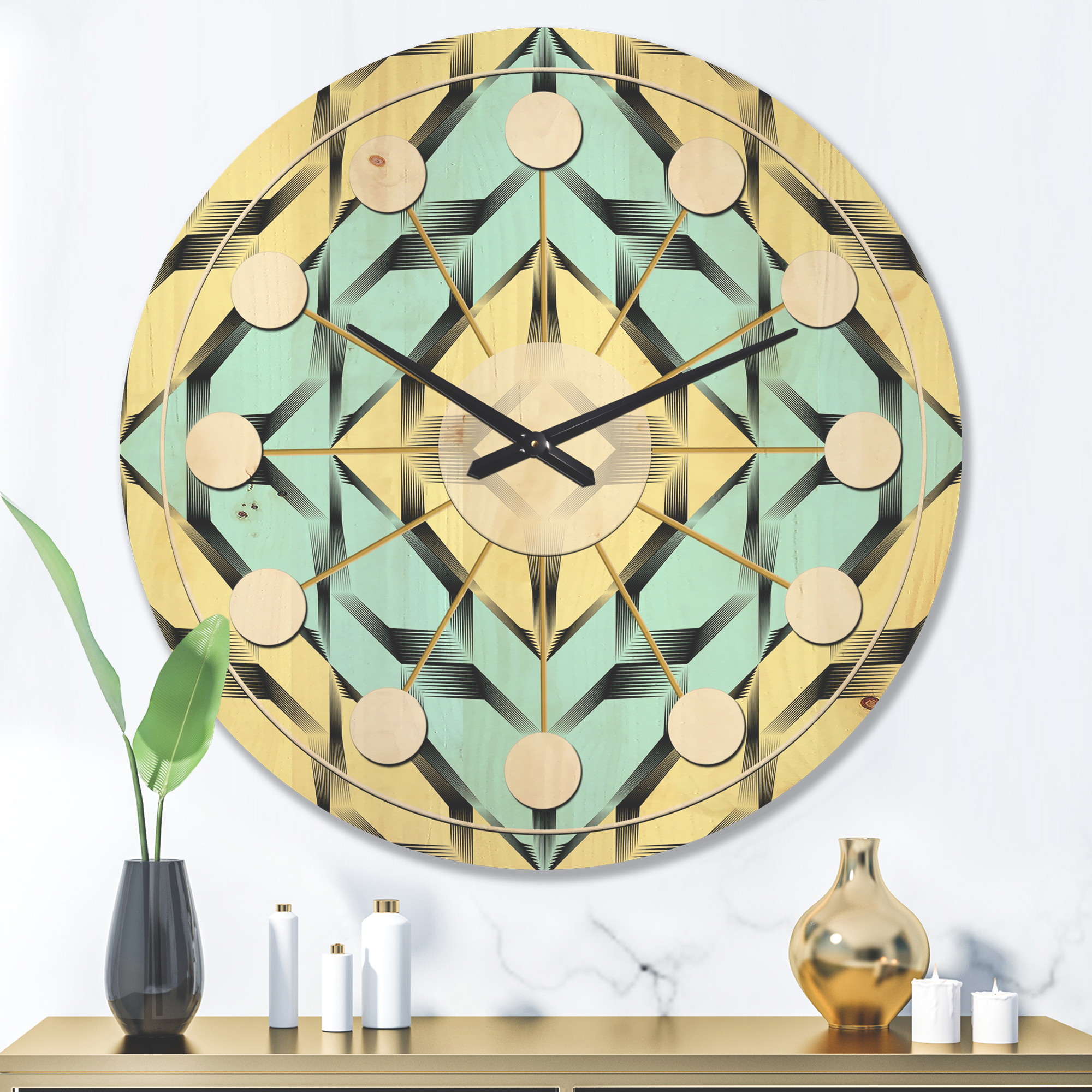 Designart 'Monochrome Fashion Ornament' Mid-Century Modern Wood Wall Clock