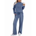 thumbnail image 3 of Conjuntos de Salón para Mujer, Conjuntos de 2 Piezas para Otoño, Pantalones Anchos, Conjuntos A Juego, Ropa de Mujer Azul Mar S, 3 of 8