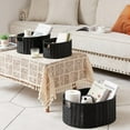thumbnail image 3 of Wicker Basket, Set of 3 Round Storage Baskets for Organizing, Woven Paper Rope Wicker Storage Basket with Handles, Black Cube Storage Organizer Bins Baskets for Shelves & Decor, Black, 3 of 15