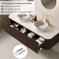 thumbnail image 5 of 60" Floating Bathroom Vanity with Sink, Wall-Mount Cabinet 2 Large Storage Drawer, 2 White Ceramic Basins with Stone Pattern and Marble Top, Soft-Close Design, Dark Walnut, 5 of 7