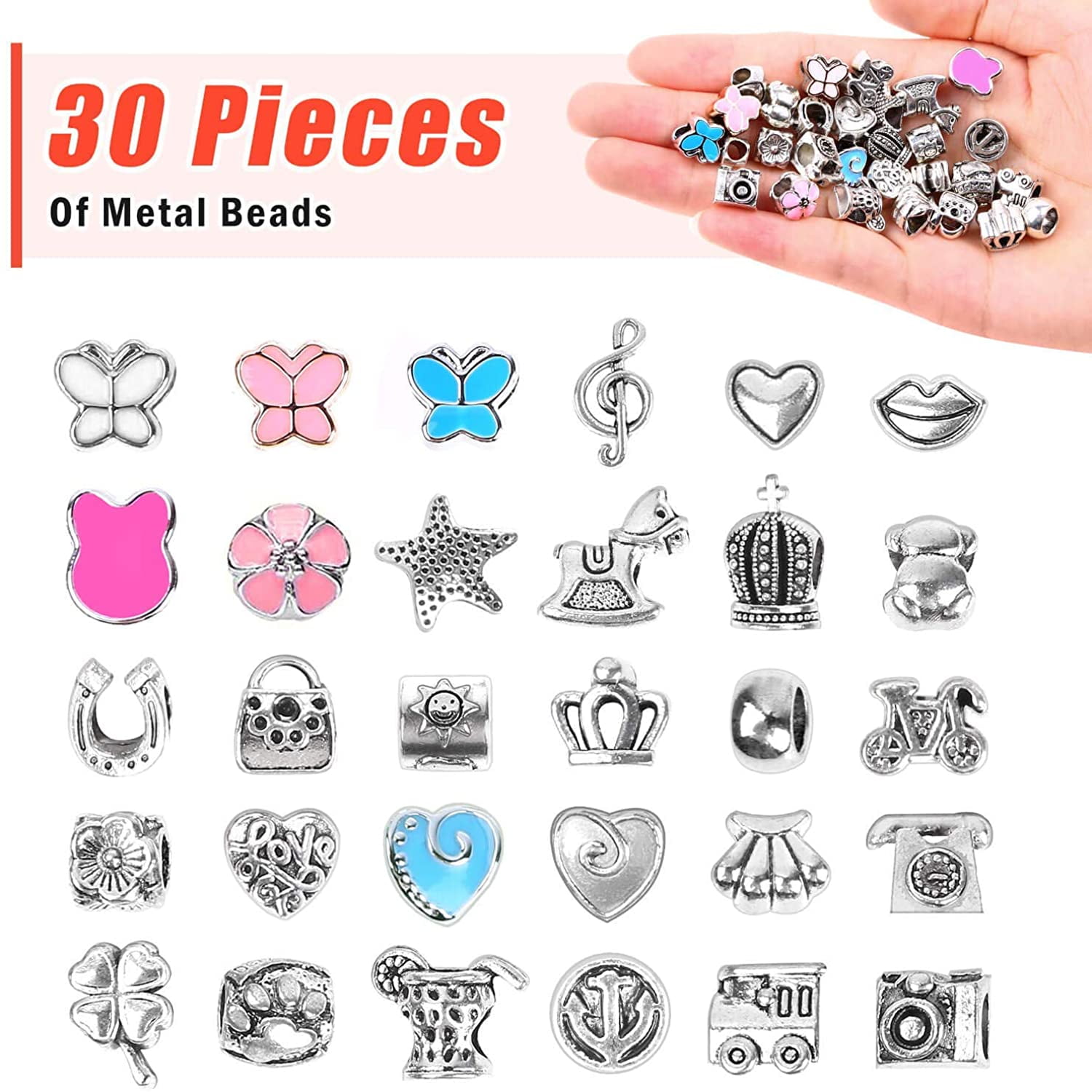 130 Pieces Charm Bracelet Making Kit Including Jewelry Beads Snake Chains,  DIY Craft for Girls, Jewelry Christmas Gift Set for Arts and Crafts for
