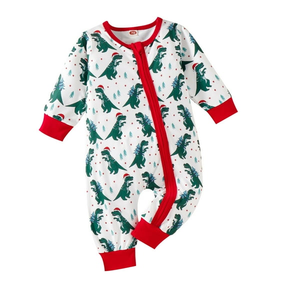 Generic Boys Girls Crewneck Long Sleeve Christmas Cute Dinosaur Prints Romper Jumpsuit for Holiday Christmas Party(6-9 Months Green)