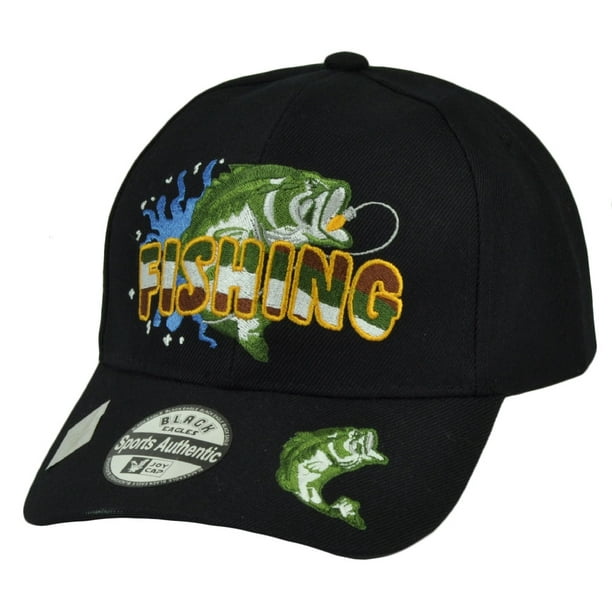 Fishing Hook Fish Bass Black Camping Outdoor Sports Hat