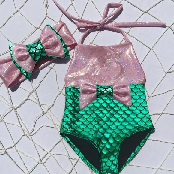 Kids Baby Girls Mermaid Swimsuit Bodysuit Costume Swimwear Beach Bikini Set Bow