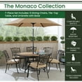 thumbnail image 3 of Hanover Monaco 7-Piece Outdoor Patio Dining Set, 6 Cushioned Stationary Chairs, 60" Round Tile Table, 9' Umbrella, and Umbrella Base, Brushed Bronze Finish, Rust-Resistant, All-Weather, 3 of 8