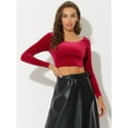 thumbnail image 3 of DARING DIVA Women's Velvet Long Sleeve Scoop Neck Solid Crop Top M Red, 3 of 6