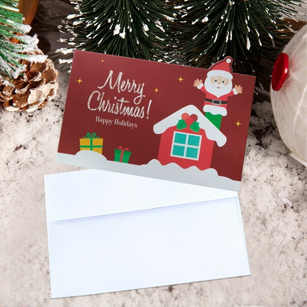 Adornos navideños, regalos navideños, tarjetas navideñas con sobres y pegatinas, paquete de 10 tarjetas navideñas con purpurina y sobres, tarjetas navideñas con Papá Noel y muñeco de nieve.