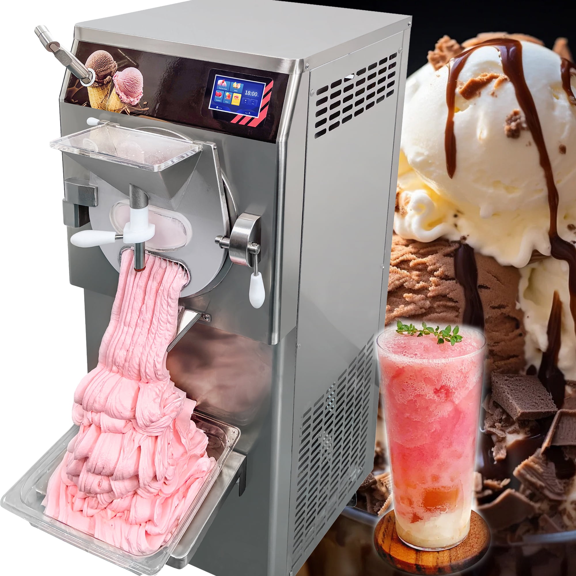 Mvckyi Commercial Hard Serve Ice Cream Machine, 12L 13 Gallon Per Hour Italian Ice Cream Maker, Gelato Hard Ice Cream Machine, 5 Programs Mult-Function, Thick Stainless Steel Hinged Door, 2200W