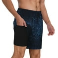 thumbnail image 3 of Picia Blue Glitter Retro pattern Mens Swim Trunks with Compression Liner Stretch Beach Shorts Quick Dry with Zipper Pockets No-Chafing Board Shorts-Large, 3 of 9