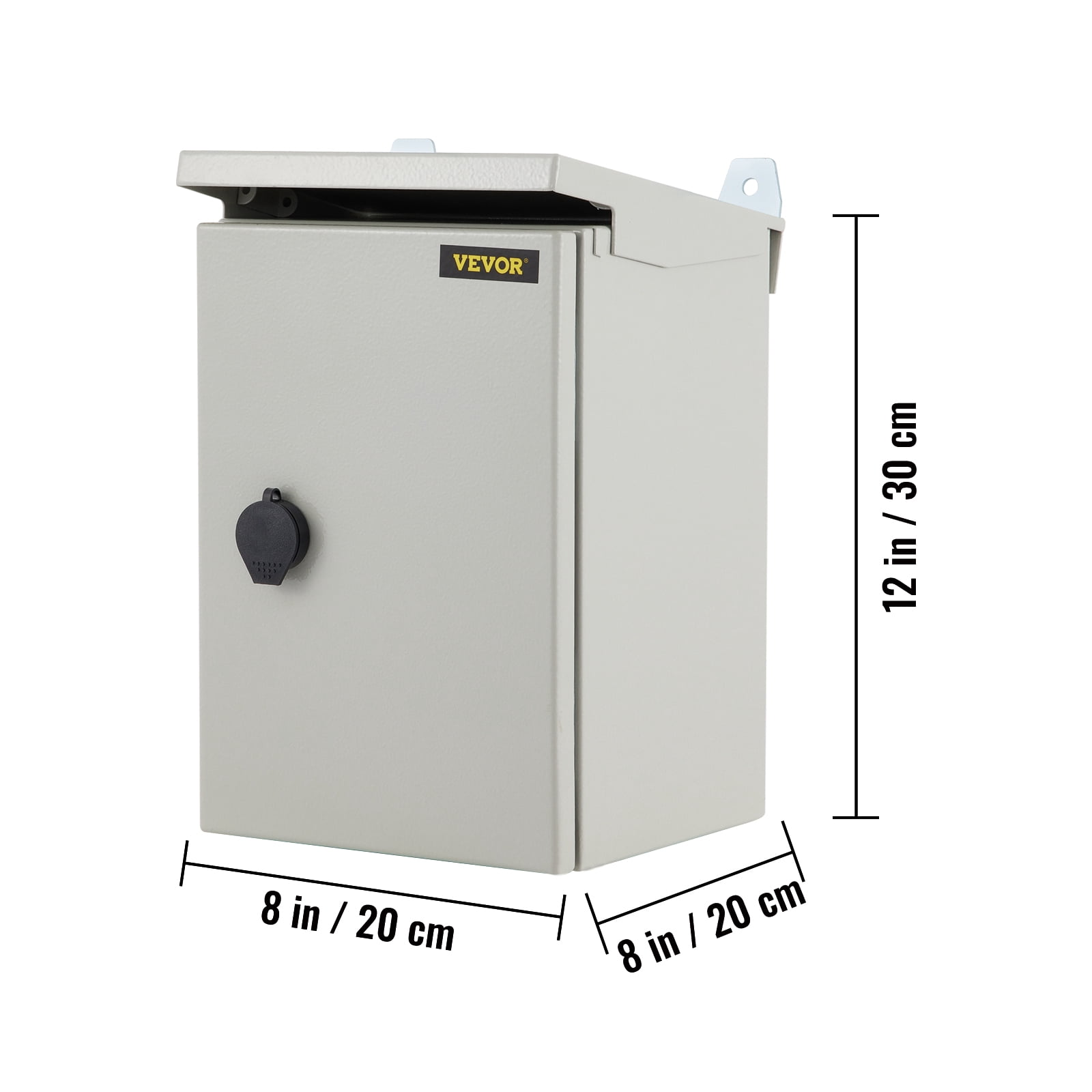 VEVOR Electrical Enclosure, 12'' x 8'' x 8'', UL Certified NEMA 4 Outdoor Enclosure, IP65 Waterproof & Dustproof Cold-Rolled Carbon Steel Hinged Junction Box for Outdoor Indoor Use, with Rain Hood