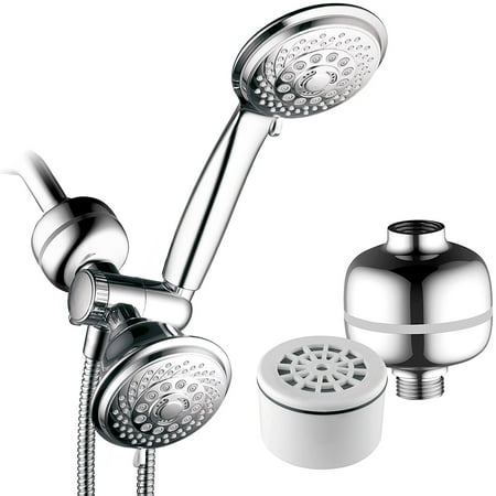 HotelSpa® 30-Setting Ultra-Luxury All-Chrome 3-way Shower Combo with Advanced High-Intensity Super-Compact Universal Shower Filter with 3-Stage Water Filter (Best Fluoride Shower Filter)