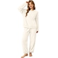 thumbnail image 5 of QIYAGBSA Fleece Pajama Set for Women Soft Warm Jacquard Long Sleeve Top and Pants (White, M), 5 of 6