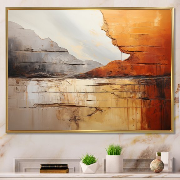 Designart "Grey And Orange Geological Wonders" Abstract Collages Floater Framed Wall Decor