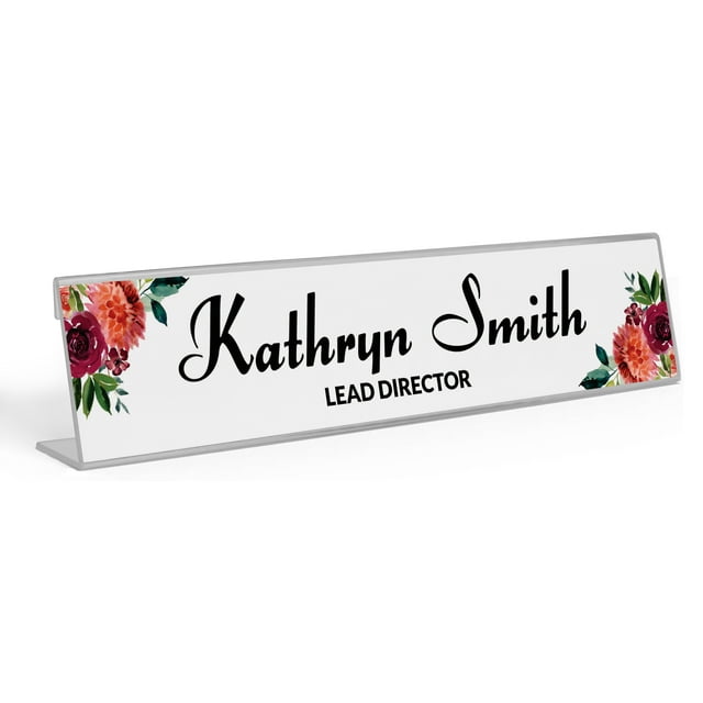 Printtoo Personalized Desk Name Plate Pretty Floral Custom Acrylic Office Desk Name Plate Accessory 2x8 Inches