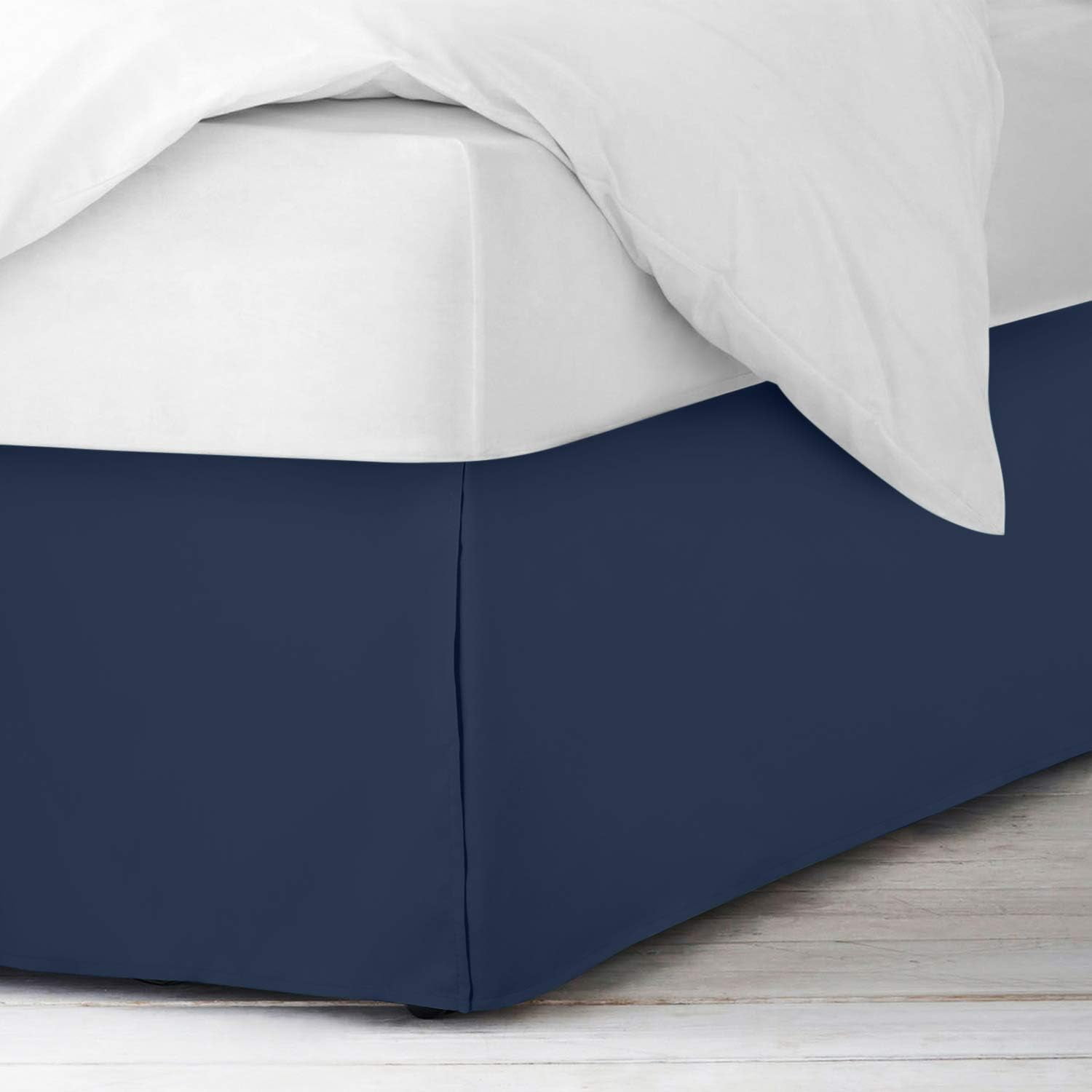 Twin XL Size Pleated Bed Skirt, Navy Blue, 10 Inch Drop, 120 GSM Microfiber, Wrinkle-Free, Fade Resistant, Easy Fit Box Spring Cover
