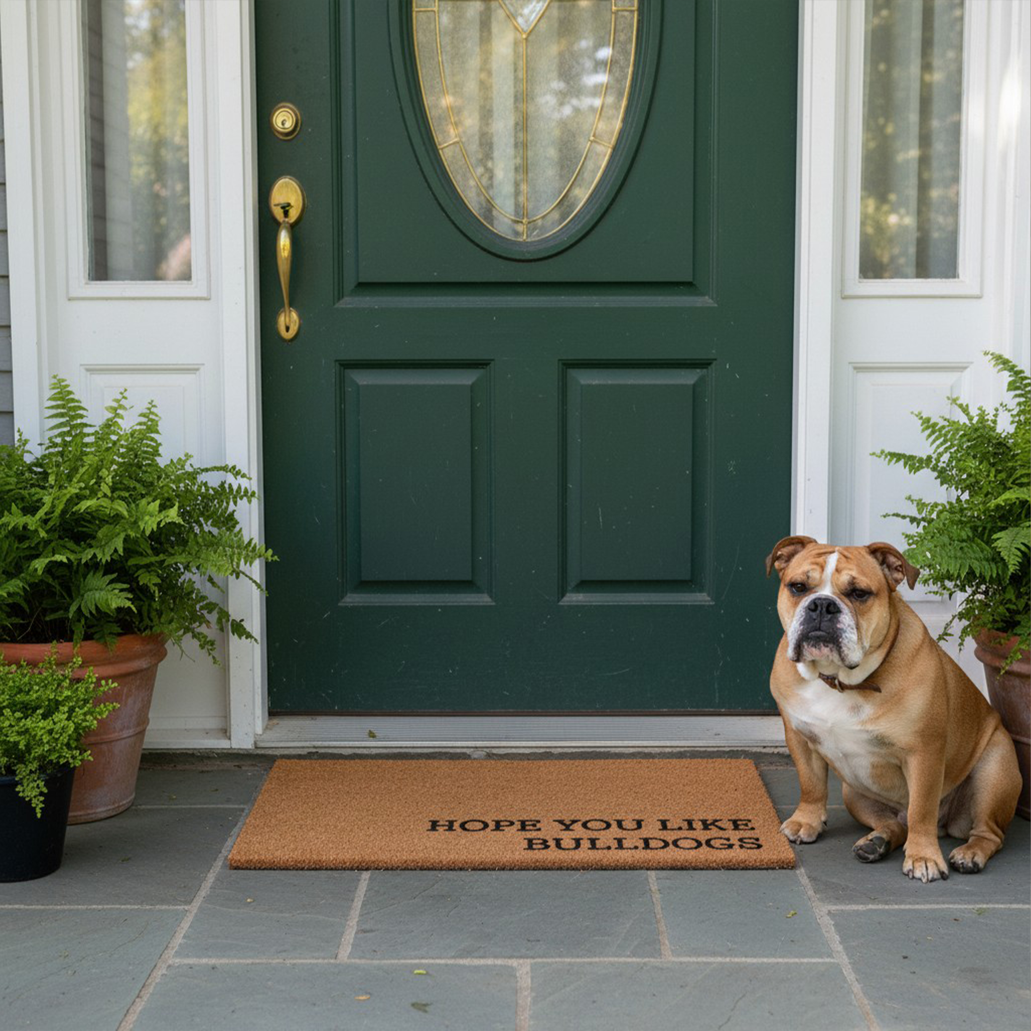 Hope You Like Bull Dogs Non Slip Vinyl Backing, Front Door Mat, Entryway Door Mat, 24"x36"