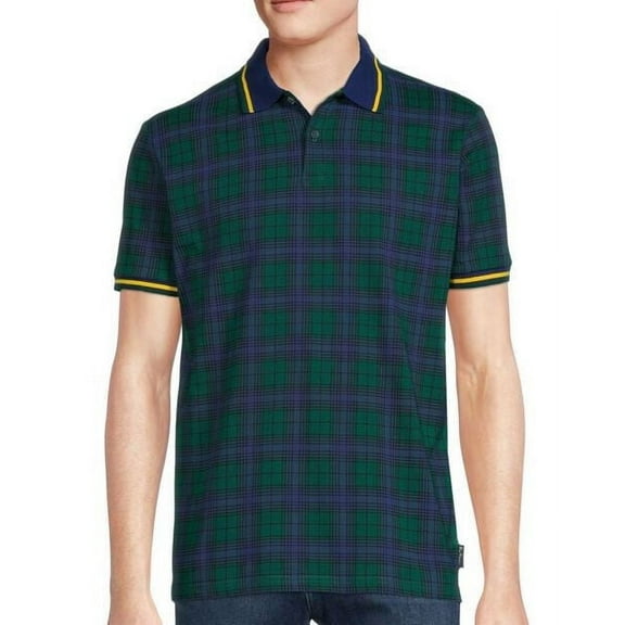 new BEN SHERMAN men polo shirt BS42SK292H navy blazer green check cotton S $79