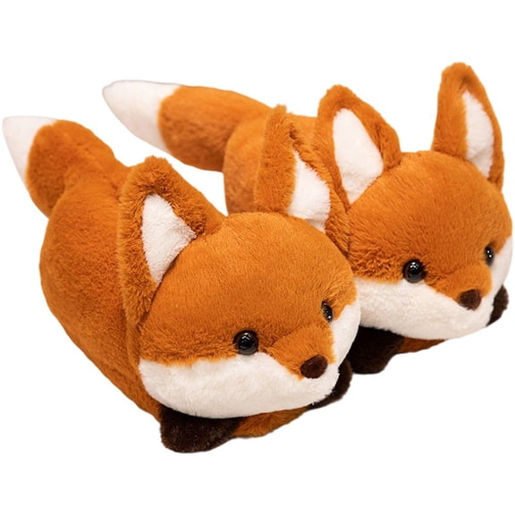 Hfppkn Fox Plush Slippers Style1 30cm Non-Slip Winter Warm Indoor House Shoes for Women Men