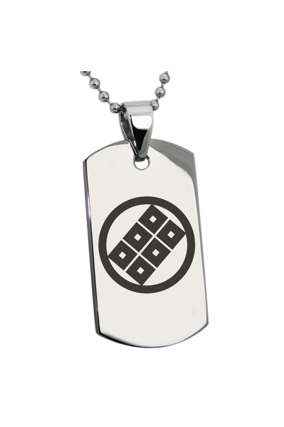 Stainless Steel Shoni Samurai Crest Engraved Dog Tag Pendant Necklace