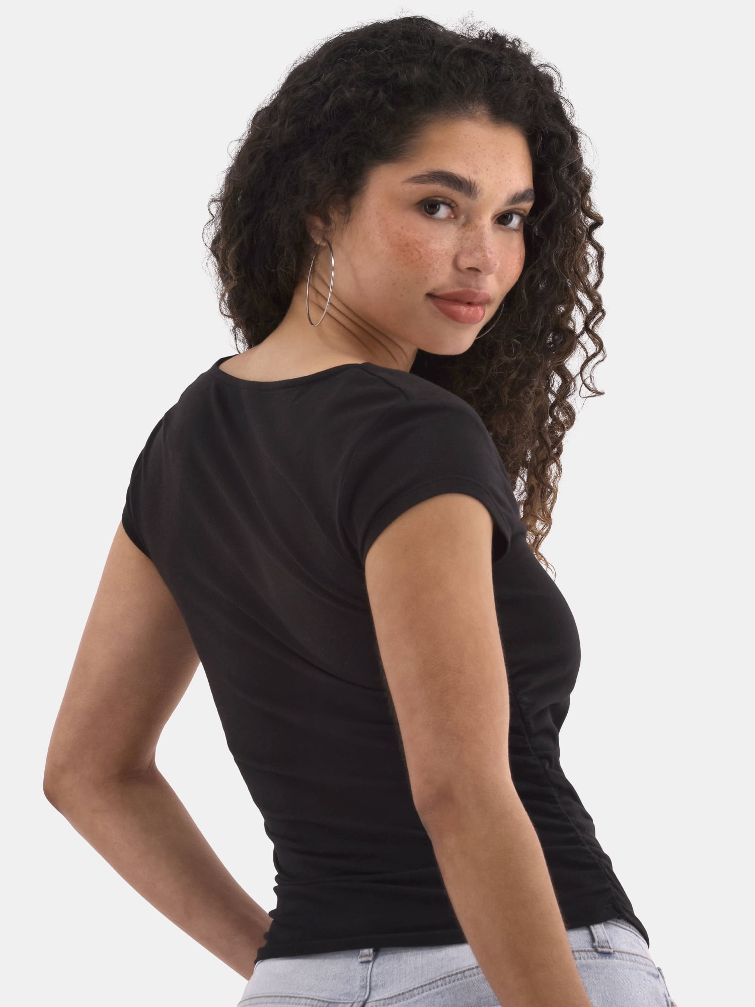 No Boundaries Portrait Neck Top with Cap Sleeves, Women's