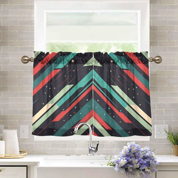 Yayeee Kitchen Curtains Tier Pair Light Filtering 27"x36" Rod Pocket Short Cafe Window Panel, Abstract Stripes