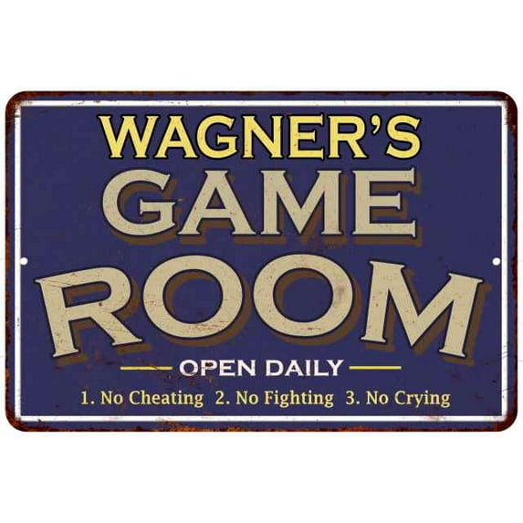 WAGNER'S Blue Game Room Sign Metal 8 x 12 High Gloss Metal 208120002463
