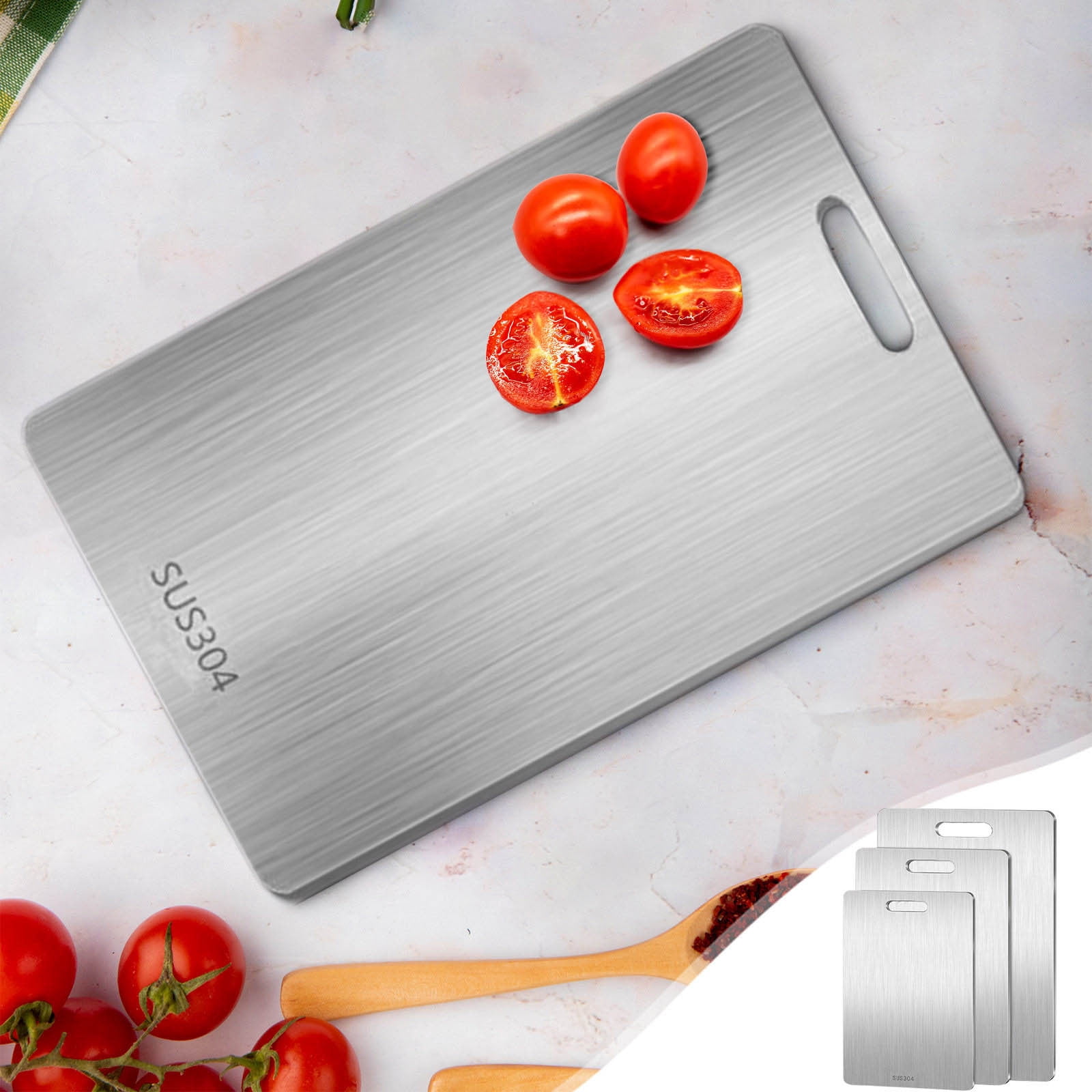 Snmubt Food Grade Stainless Steel Cutting Board - Stainless Steel Cutting Board For Kitchen 304 Chopping Board Food-Grade For Meat Fruit Vegetables Dishwasher Safe (B)