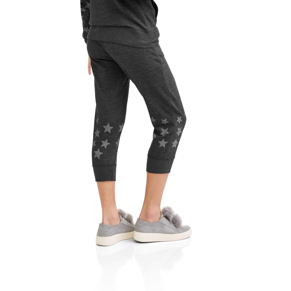 ONE STEP UP - Women's Athleisure Cozy French Terry Varsity Graphic Jogger Capri with Front