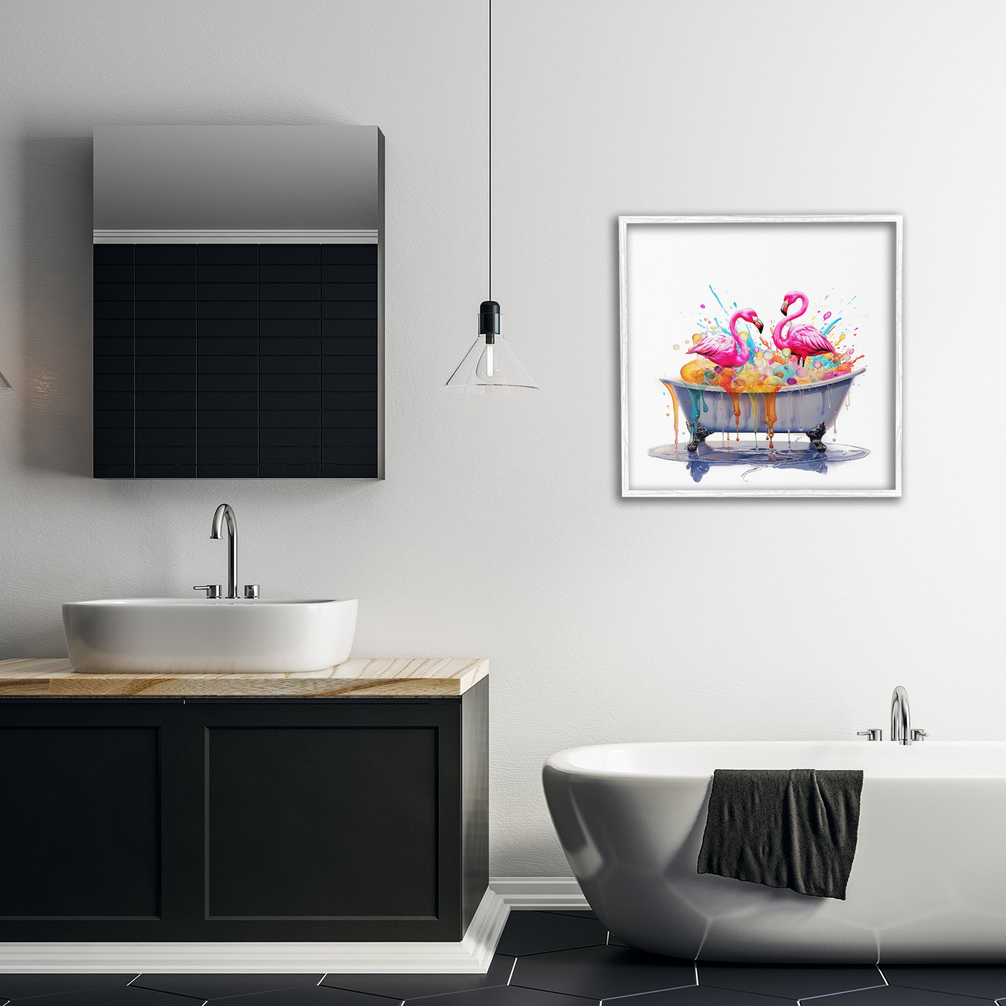 Stupell Industries Flamingo Bubble Bath Typography Painting White Framed Art Print Wall Art, 24 x 24