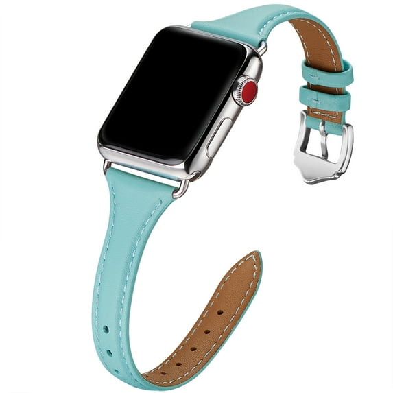 WFEAGL Apple Watch Leather Band Replacement Wristband 38mm 40mm 41mm Tiffany Blue/Silver