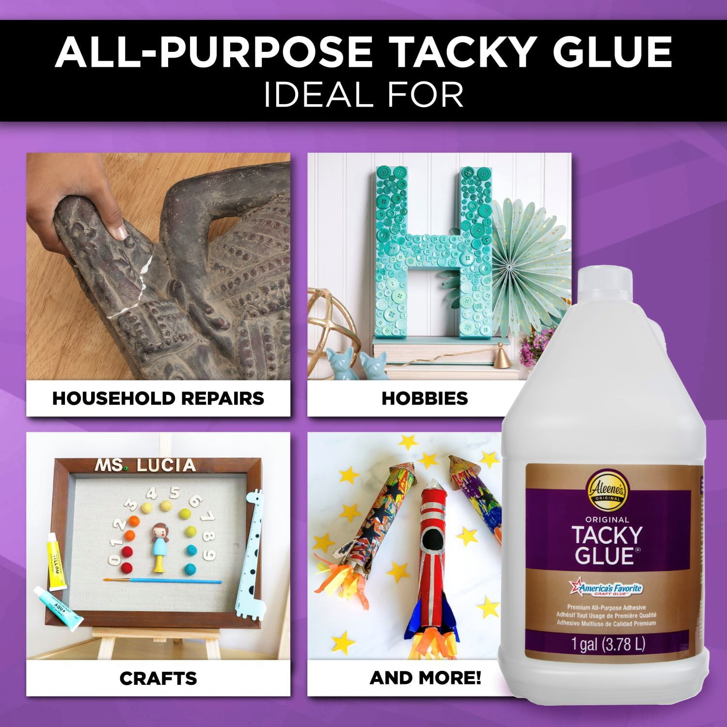 Aleene's Original Tacky Glue, 1 Gallon (128 fl oz) White Craft Glue, Dries Clear