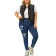 thumbnail image 2 of DARING DIVA Women's Plus Size Sleeveless Zip Up Button Down Jeans Vest 2X Black, 2 of 6