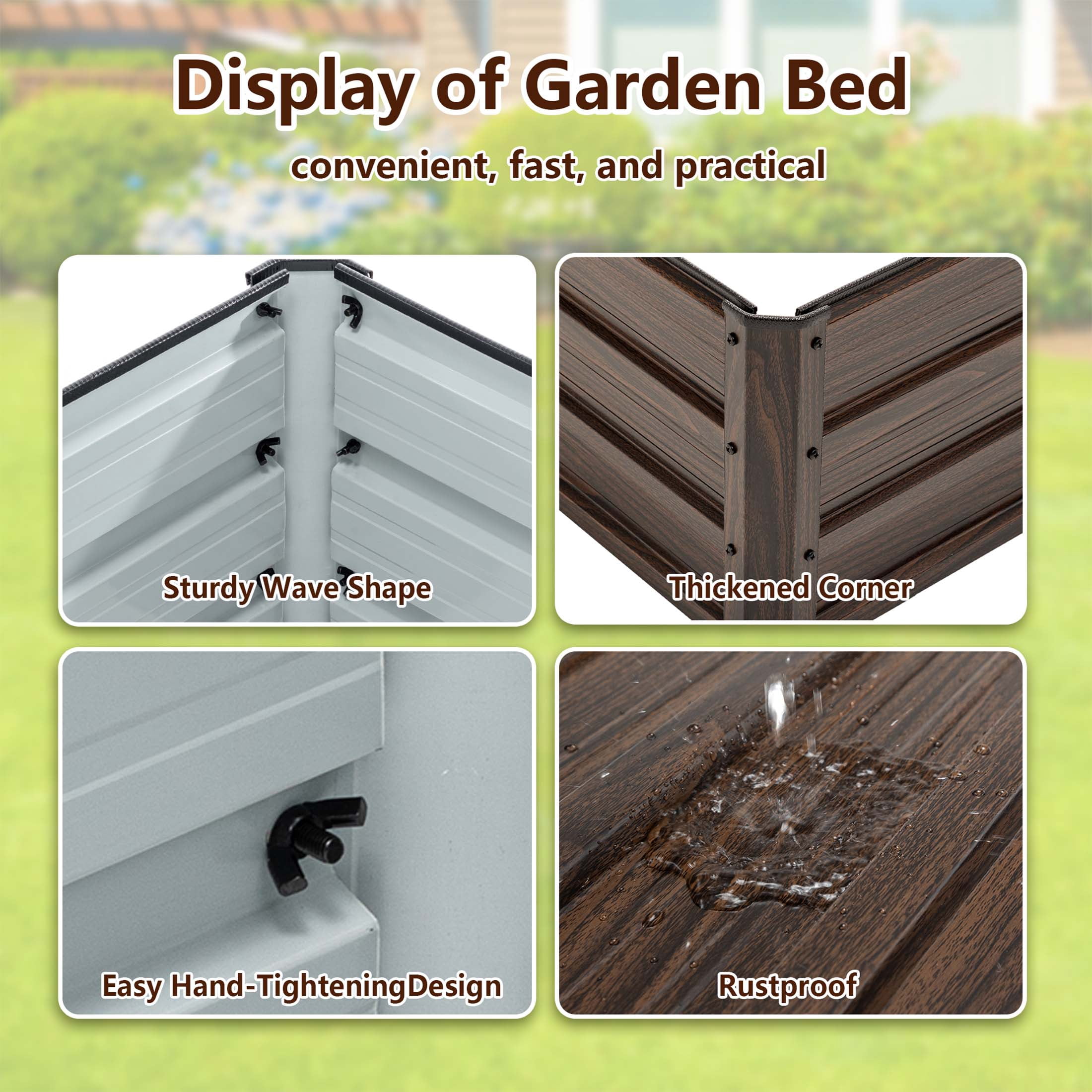 LZBEITEM 3-Pack Galvanized Raised Garden Bed, 4x3x1ft Metal Planter Box for Outdoor Vegetables, Herbs & Flowers, Wood Grain Brown